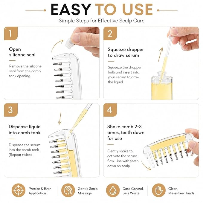 Transparent Hair Oil Comb Applicator Massage with Built-In Liquid Reservoir