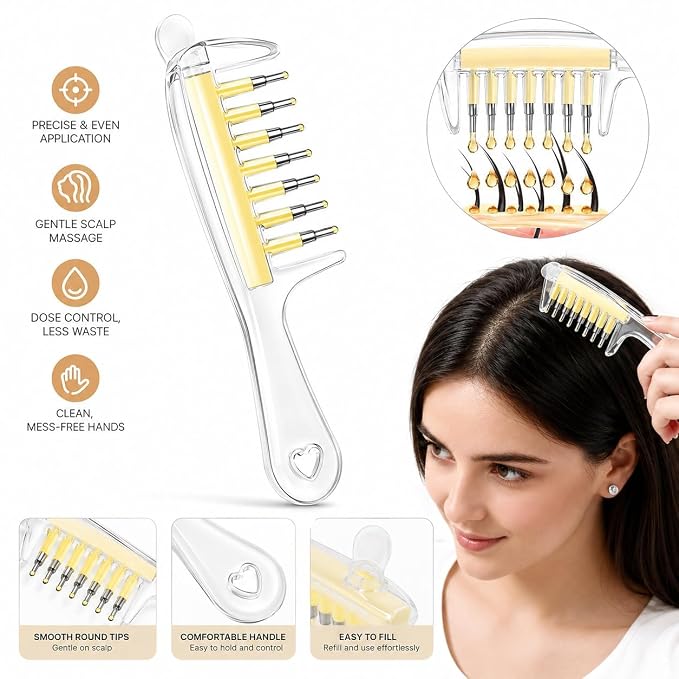 Transparent Hair Oil Comb Applicator Massage with Built-In Liquid Reservoir