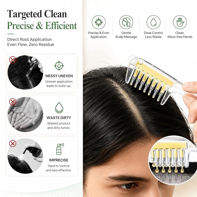 Transparent Hair Oil Comb Applicator Massage with Built-In Liquid Reservoir