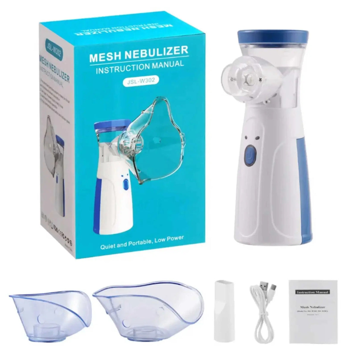 Mesh Portable Nebulizer Machine with Adult & Kid Masks, Mouthpiece, USB Cable, and Battery Operated