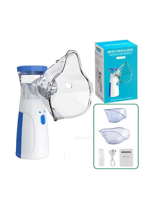 Mesh Portable Nebulizer Machine with Adult & Kid Masks, Mouthpiece, USB Cable, and Battery Operated