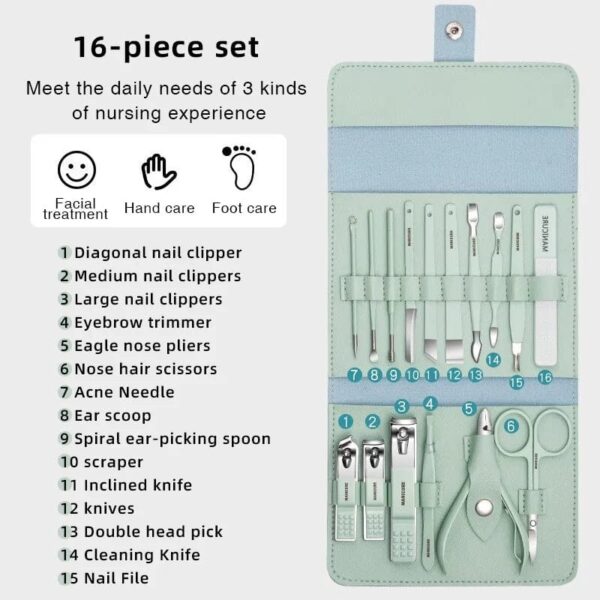 Manicure & Pedicure Set 16 in 1 Kit Professional Stainless Steel